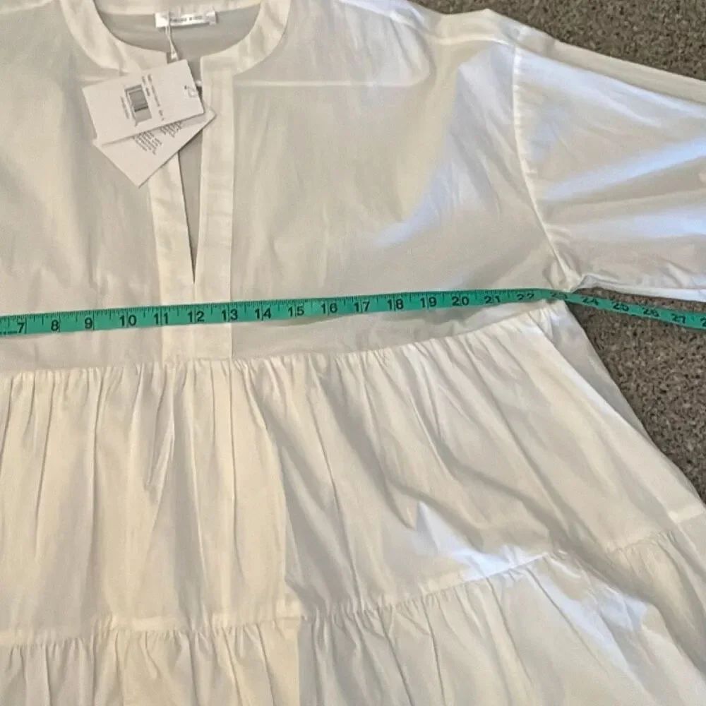 ANINE BING Addison Tiered Cotton V-Neck Long Sleeve Oversized Babydoll Mini Dres - Picture 12 of 13
